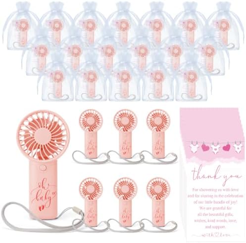Lewtemi 25 Sets Pink Baby Shower Party Favors Mini Fans for Guests, Cute by Lewtemi