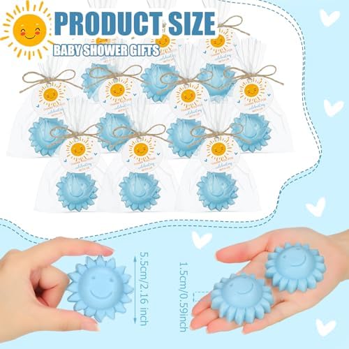 Demissle 40 Pcs Sunflower Soap Here Comes The Son Baby Shower Favor, Blue - Image 2