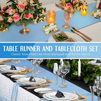 Tudomro 16 Pack White and Light Blue Plastic Tablecloths Satin Runner Set - Image 5
