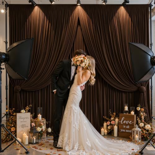 24ftx10ft Wrinkle Free Brown Backdrop Curtain - 10 Feet Photography Backdrop Drapes, Silky Polyester Back Drop Cloth for Wedding Baby Shower Balloon Arch Background - Image 2