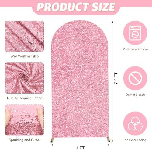MODFUNS 7.2FT Arch Cover Pink Gold Sequin Spandex Arch Cover Wedding Arch Backdrop Cover Spandex Fitted Arch Stand Cover Glitter Arch Cover Backdrop Fabric for Baby Shower Bridal Shower Wedding Decor - Image 2