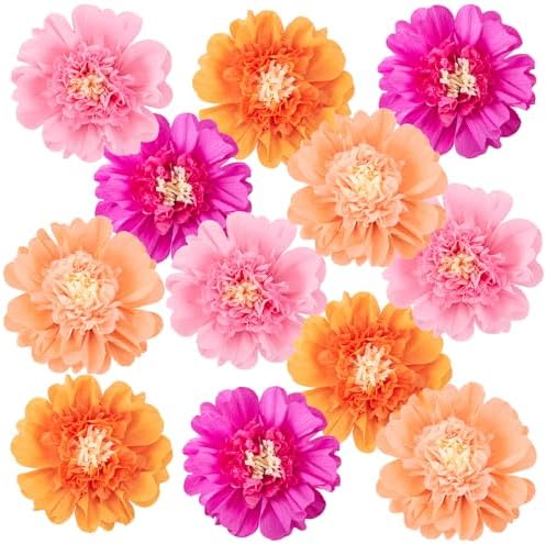 SUNBEAUTY 12PCS Large Paper Flowers 12 Inch Pink Orange Tissue Paper Flowers Pink Orange Giant Crepe Paper Flowers for Girl Women Birthday Wedding Flower Backdrop Wall Spring Garden Party Supplies by SUNBEAUTY