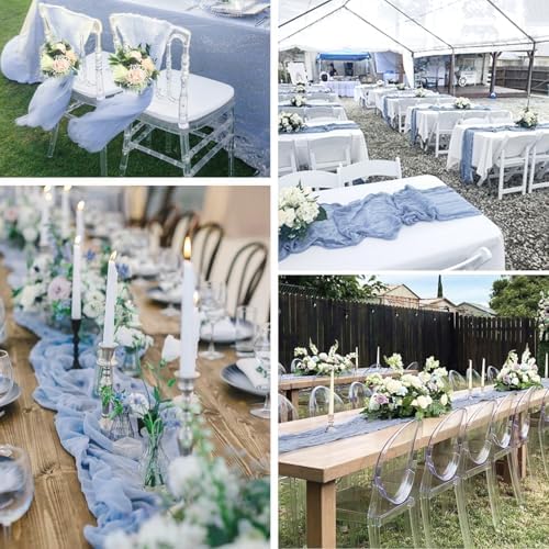 12 Pack Dusty Blue Cheesecloth Table Runners 35x120 Inch, Semi Sheer Boho Gauze Cheese Cloth Fabric Table Runners for Wedding Party Baby Shower Home Decorations - Image 5