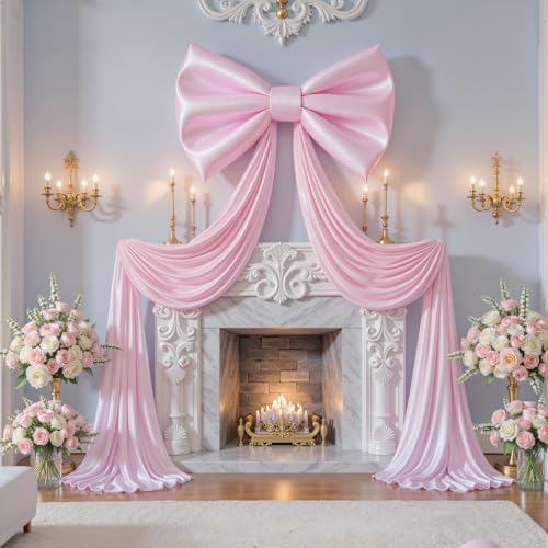 Large Pink Bow Decor, 24x16x79 Inches Big Silky Ribbon Bows for Room Wall Door Decorations Oversized Coquette Stain Bow Party Decorations for Birthday Bridal Baby Shower Wedding Photo Booth Backdrop - Image 3