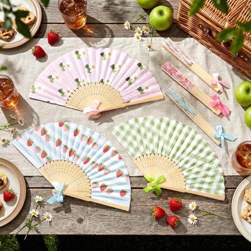 Roowest 36 Pcs Strawberry Party Favors, Folding Paper Hand Fans Bulk - Image 5