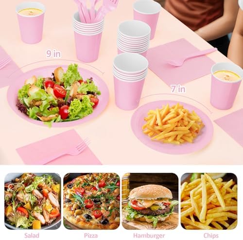 Light Pink Plates and Napkins Include 9’’Disposable Burgundy Paper Plate, 7’’Dessert Plates and Cups and Napkins Forks Set for Baby Showers, Birthday, Wedding, Serves 50 - Image 4