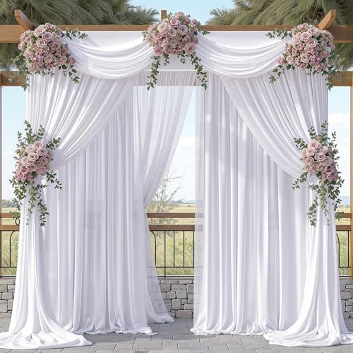 20ft x 10ft White Chiffon Backdrop Curtains, Wrinkle-Free Sheer Chiffon Fabric Photo Curtain Drapes for Wedding Ceremony Arch Party Stage Photography Decorations - Image 2
