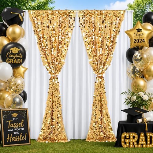 Big Payette Gold Sequin Backdrop Curtain 2 Panels 2ftx8ft Glitter Sparkly Party Background Drapes for Wedding Birthday Baby Shower Event Decoration - Image 5