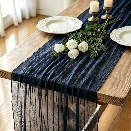 8 Pack Navy Blue Cheesecloth Table Runner 120 Inch Boho Wedding Decor by Fixwal