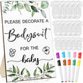 Handepo 26 Pcs Baby Shower Games DIY Bodysuit Set 1 Wooden Sign 15 White Bodysuits 10 Fabric Markers for Birth Decorating Kit(Green Leaves) by Handepo