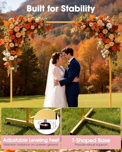 Pureegg Square Backdrop Stand - 6.6FT Gold Balloon Arch Stand with Adjustable Leveling Feet, Easy-to-Assemble Metal Wedding Arch for Wedding Decor, Parties - Image 2