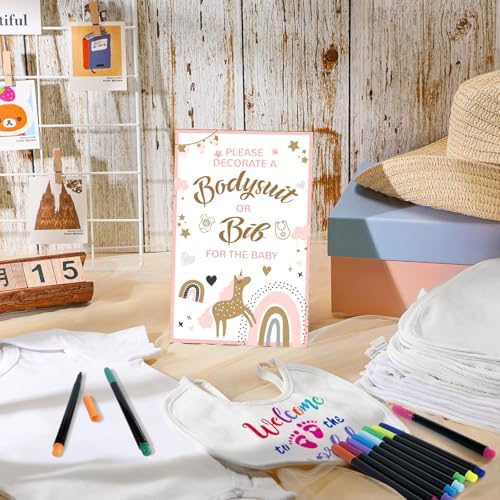 69 Pcs Baby Bib Bodysuit Baby Shower Set Baby Shower Game Sign Baby Feeder Bib Newborn Bodysuit Fabric Marker - Image 4