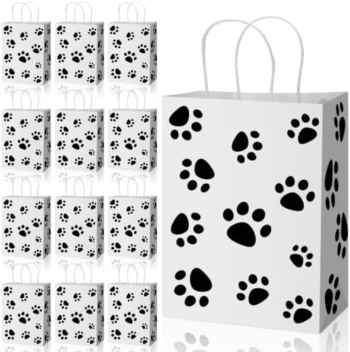 Tenceur 80 Pcs Dog Gift Bags Goodie Paw Puppy Paper Treat Bags Bulk with Handles 10.63 x 4.72 x 7.87 Inch Dog Themed Party Favors Shopping Holiday Kraft(White) by Tenceur