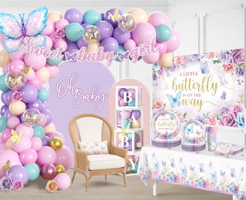 257Pcs Butterfly Baby Shower Decorations, All-in-One Set for 20 Guests - Image 3