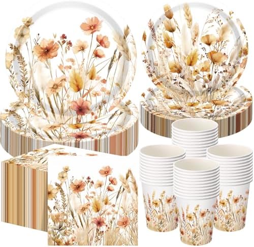Funnymoom 250 Pcs Fall Floral Paper Plates Napkins and Cups Serves 50 by Funnymoom