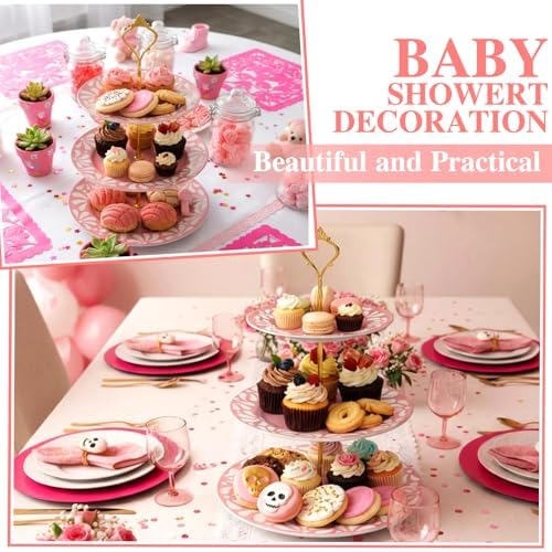 Lallisa Cielito Lindo 3 Tier Dessert Stand 10", 9", 7", Pink - Image 5