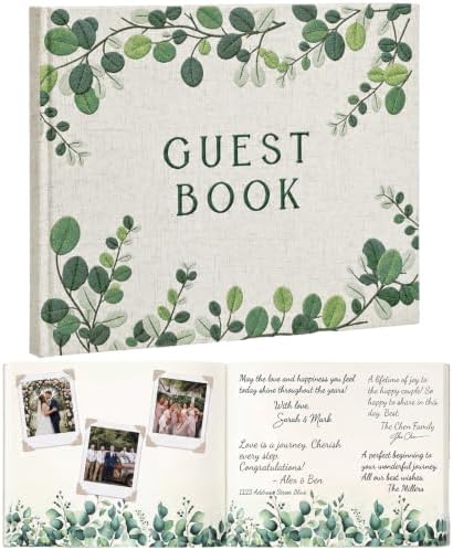 Engrowtic Embroidered Eucalyptus Leaves Wedding Guest Book Linen by Engrowtic