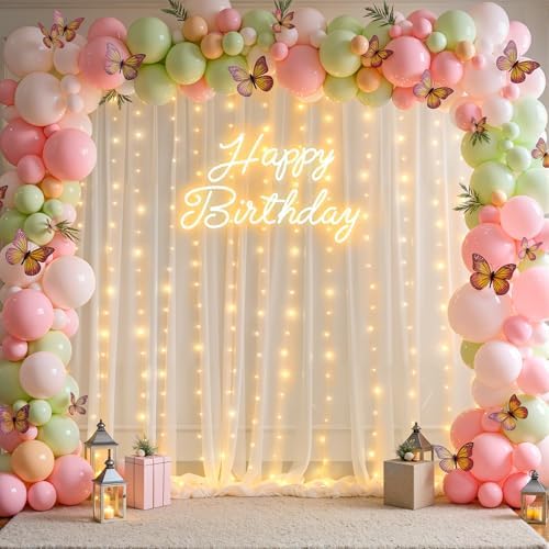 10x10ft Cream White Tulle Backdrop Curtains with Lights String for Parties,Wrinkle Free Sheer Curtain Wedding Photo Backdop Drapes for Baby Shower Birthday Party Photography Home Decorations - Image 4