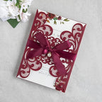 20Pcs Burgundy Laser Cut Wedding Invitation Cards With Envelopes - Image 2