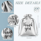Roowest 4 x 6 Inch 100 Pcs Thank You Satin Gift Bags, Silver - Image 2