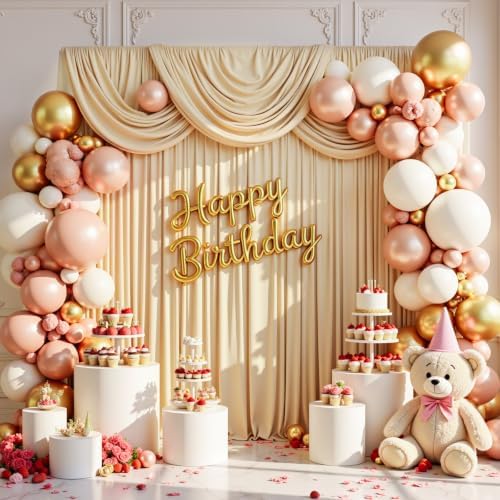 Champagne Backdrop Curtains for Parties, 30 x 10 ft Wrinkle Free Wedding Backdrop Drapes for Birthday, Baby Shower, Photo Booth and Photography - Image 2