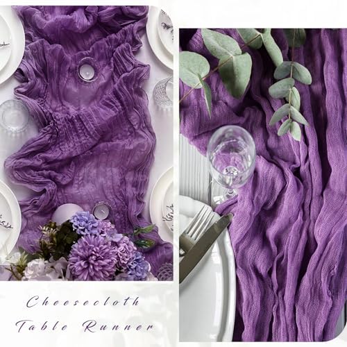 Purple 12 Pcs Cheesecloth Table Runner 10FT Runner for Tables Gauze Fabric 35 x 120 Inches Long Boho Table Runner Decoration Rustic Sheer Runner for Wedding Birthday Baby Shower Party (Purple) - Image 5