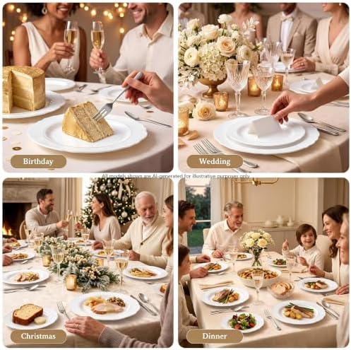 realluck 100PCS Gold Plates for Wedding,Elegant Disposable Party Plates - Image 6