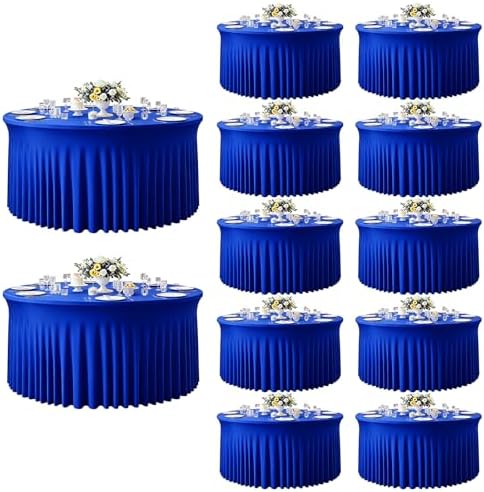 12 Pack 132inch Royal Blue Round Tablecloth, Circle Stretch Table Cloths for 6 FT Tables, Round Royal Blue Table Skirt for Wedding Birthday Photography Party Social Events Engagement Party Decor by Creativepartyuniquedecorat