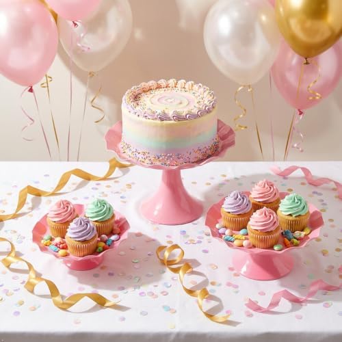 3 Pcs Pink Metal Cupcake Stand Scalloped Edge Dessert Display Tray by CBBZJY