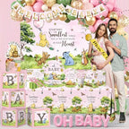 Bear Baby Shower Decorations, Pink Baby Shower Decorations with Oh Baby Backdrop Banner Plates Napkins Bear Tablecloth Balloon Arch Box for 1st Boy Girl Birthday Party - Image 2