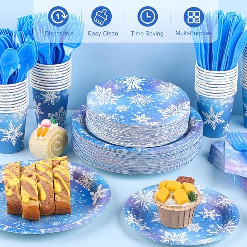 Kochorie 350 PCS Frozen Party Supplies Set for 50 Guests Includes Snowflake Party Plates Cups Napkins Utensils for Frozen Birthday, Winter Wonderland, Holiday, Disposable Tableware - Image 4
