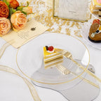 Liacere 150PCS Clear Gold Plastic Plates - Gold Plastic Silverware with Glitter Handle - Clear Disposable Plates Include 30 Guests Plates, Forks, Spoons, Knives for Wedding & Party - Image 4