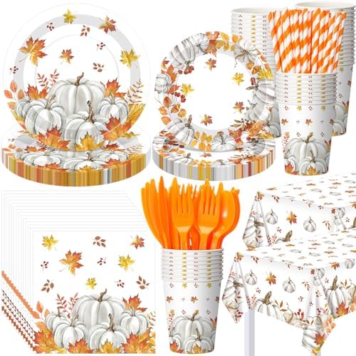 Funnymoom 452 Pcs Fall Pumpkin Party Supplies Tableware Set for 50 Guests by Funnymoom