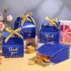 Engrowtic 50 Pcs Thank You Paper Boxes Ribbon Gift Treat Boxes with Handles 5.9 x 3.5 x 3.5 Inch Gold Foil Print for Graduation Wedding Baby Shower Holiday Party(Royal Blue) - Image 2