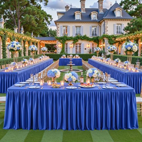 Royal Blue Polyester Table Clothes for 4 Foot Rectangle Tables, Wrinkle Free Fitted Table Cover 4ft Stretch Tablecloths with Skirt for Parties Weddings Birthday Banquet Baby Shower - Image 7