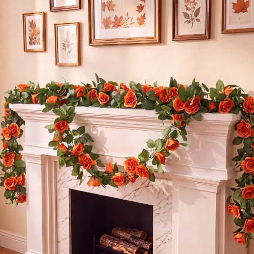 Aneco 8 Pack 64 FT Terracotta Flower Garland Fall Artificial Rose Vines Roses Fake Vine Flowers Plants Party Supplies for Fall Holiday Wedding Garden Craft Art Decoration - Image 4