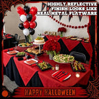 Lasnten 50 Sets Halloween Pre Rolled Silverware, Black Red Disposable - Image 6