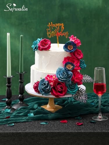 Serwalin Artificial Hot Pink & Teal Flowers Magenta Silk Flower for Wedding - Image 4
