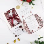50pcs Blank Burgundy Wedding Invitation Cards Pocket with Envelope - Image 7