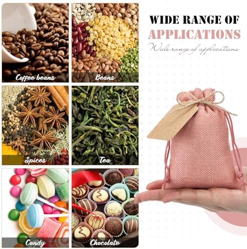 Woanger 100 Pcs Drawstring Burlap Gift Bags 4x6'' with Tags, Brown Pink Mix - Image 4