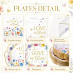 Pickmesh 250 Pcs Love in Bloom Bridal Shower Disposable Tableware Set Floral Love in Bloom Disposable Paper Plates Napkins and Cups for Wedding Party Supplies Bridal Shower Engagement, Serve 50 Guest - Image 2
