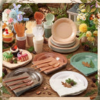 Mimorou 350 Pcs Green Brown Plates Cups Napkins Utensils Woodland - Image 2