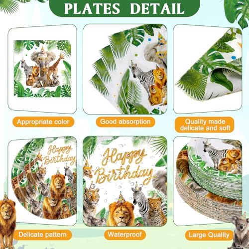 Ceenna 452 Pcs Safari Birthday Party Decorations for 50 Guests, Jungle Animals Paper Plates Napkins Cups Tablecloth Cutlery Straw Wild Animals Tableware for Zoo Theme Birthday Party Supplies - Image 2