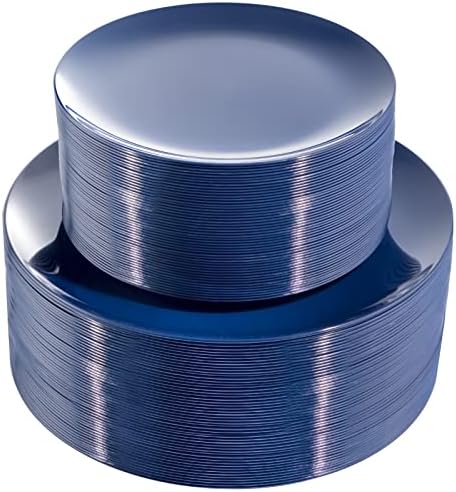 PULOTE 100PCS Blue Plastic Plates - Heavy Duty Navy Blue Disposable - Include 50PCS 10.25inch Dinner & 50PCS 7.5 inch Dessert/Salad Plates - Ideal for Party & Labor Day by PULOTEpartywareWesupplyproductsandyouenjoylife