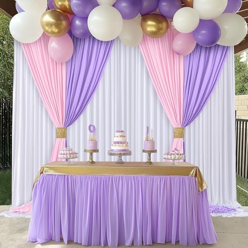 15×10 FT Pink Purple White Backdrop Curtains for Princess Birthday Parties, 6 Panels 2.5×10ft Wrinkle Free Soft Polyester Photo Backdrop Drapes for Girls Themed Party Baby Shower Background - Image 5