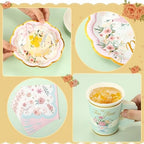 Yungyan 216 Pcs 72 Guest Tea Party Plates and Napkins Sets Floral Tea Party Supplies 6" Paper Plates, 9 oz Cups and Saucers Disposable Tableware Set for Birthday Wedding Bridal Shower Decorations - Image 5