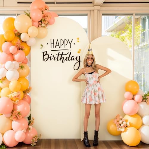 Beige Arch Backdrop Cover 7.2FT 6FT Spandex Arch Covers Stretchy Backdrop Set of 2, Double-Layer Wrinkle Free Wedding Arch Stand Cover Party Backdrop Curtains for Baby Shower Birthday Party Decoration - Image 3