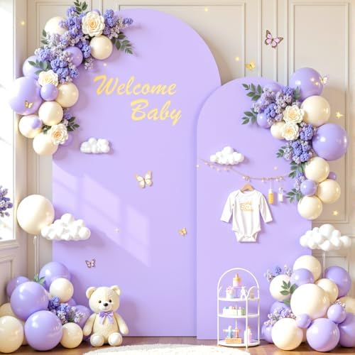 Lavender Arch Backdrop Cover Set of 2-7.2 and 6ft Lilac Light Purple Arch Covers Stretchy Backdrop Spandex Baby Shower Arch Stand Covers for Girls Birthday Party Wedding Bridal Shower Photo Background - Image 2