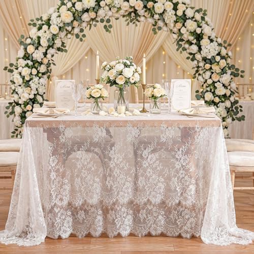 White Lace Tablecloth 60x120Inch Wedding Rectangle Table Overlay 10 Packs - Image 7