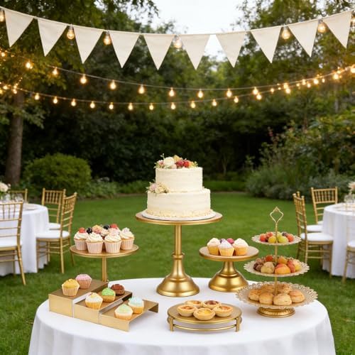 10PCS Gold Cake Stand Set, Metal Dessert Table Display Set with Cupcake Stand, Cake Displays Stands, Cake Riser Stand for Wedding Party Birthday Baby Shower Celebration - Image 3